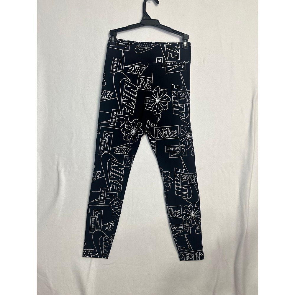 Nike Womens Sportswear Graphic Leggings Black White Logo Print High Rise Medium - Picture 5 of 10